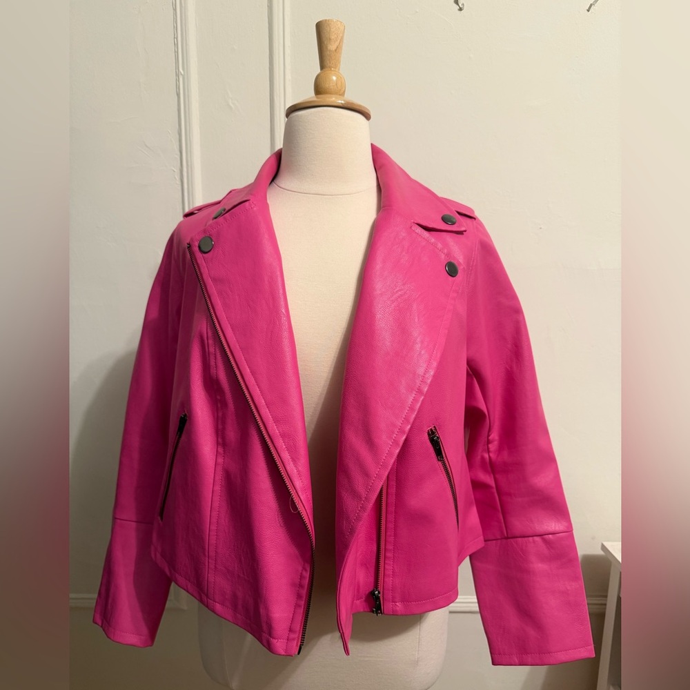 Eloquii Plus Size Women's Pink Moto Faux Leather Jacket, Size 18/20, Edgy